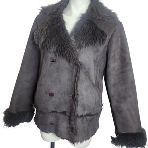Y2k Penny Lane Faux Fur trimmed coat Dark Brown XL Retro‎ Bohemian